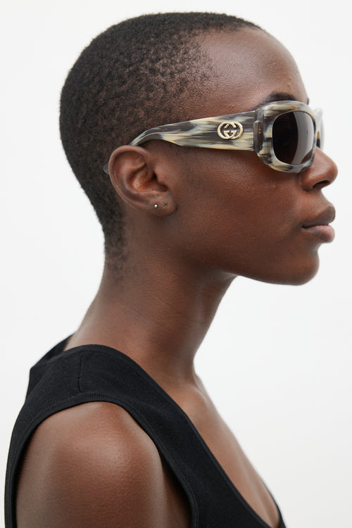 Gucci Grey & White GG2971 Rectangular Sunglasses