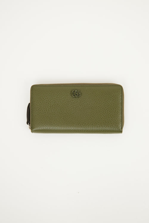 Gucci Green Leather GG Long Zipper Wallet