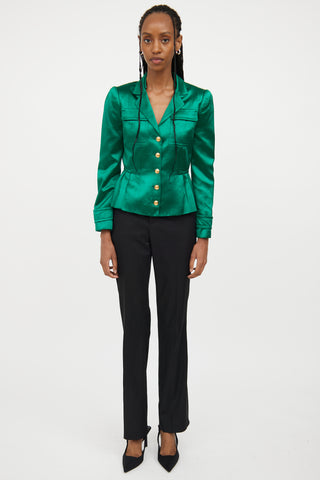 Gucci Green & Gold Button Silk Blazer