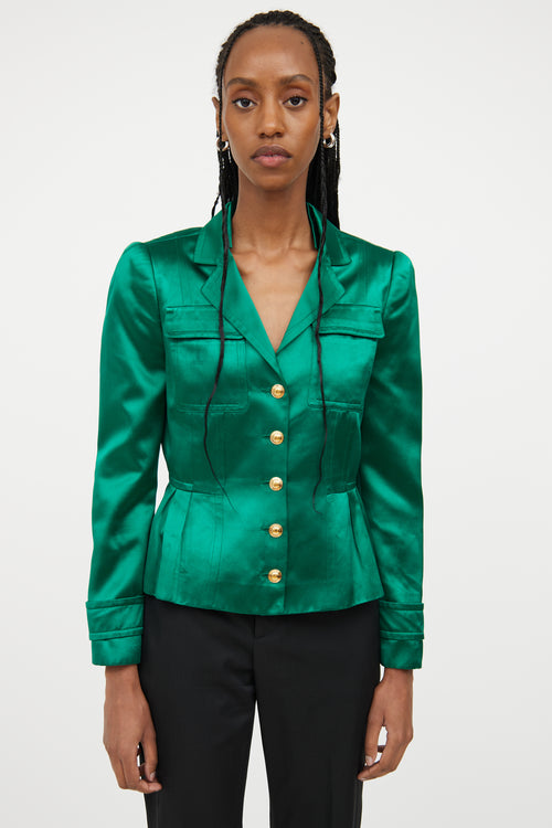 Gucci Green & Gold Button Silk Blazer