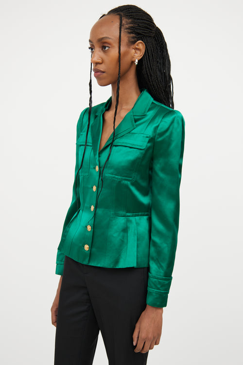 Gucci Green & Gold Button Silk Blazer