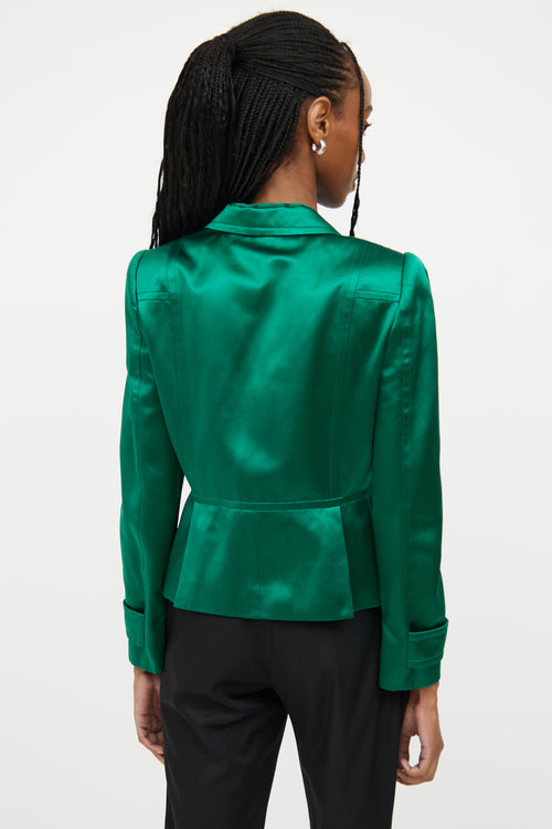 Gucci Green & Gold Button Silk Blazer