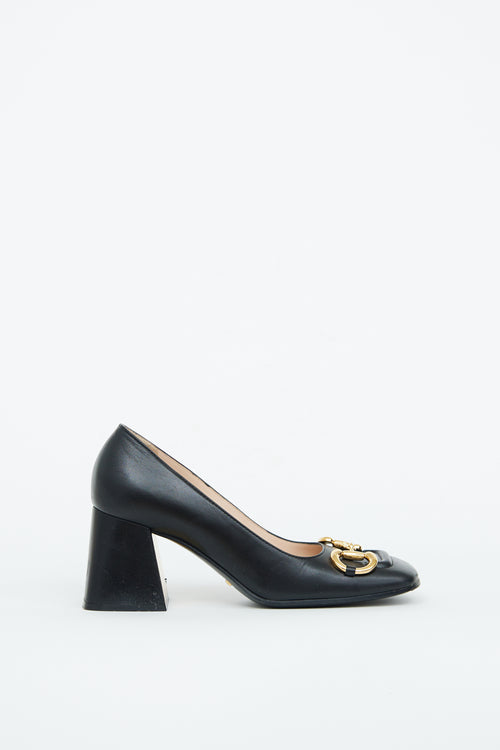 Gucci Black Horsebit Block Heel