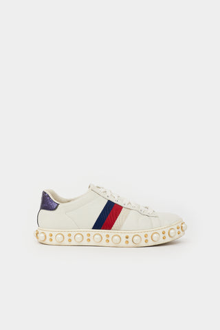 Gucci Leather Ace Embellished Sneaker