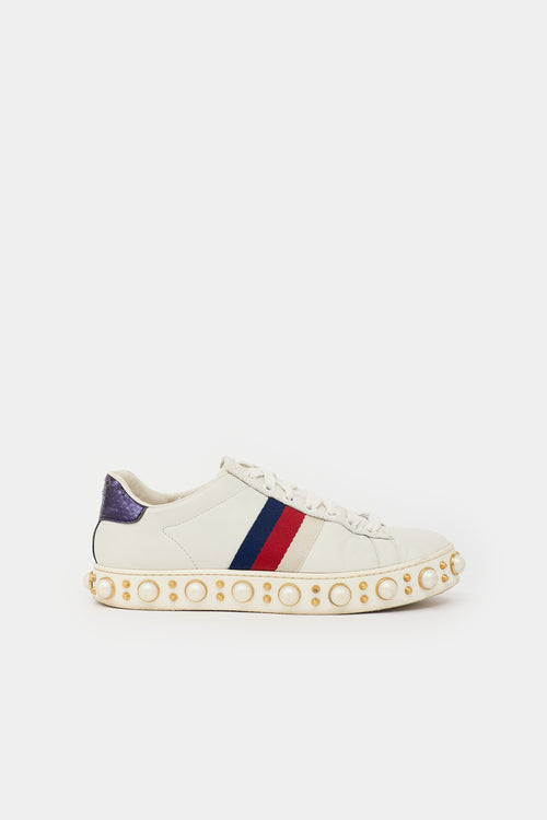 Gucci Leather Ace Embellished Sneaker