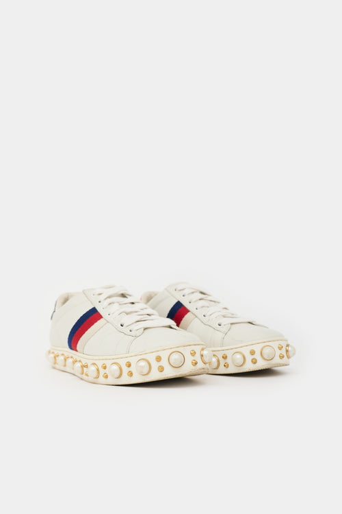 Gucci Leather Ace Embellished Sneaker