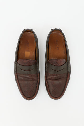 Gucci Leather Diamante Penny Loafer