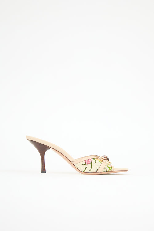 Gucci Leather & Floral Canvas Mule
