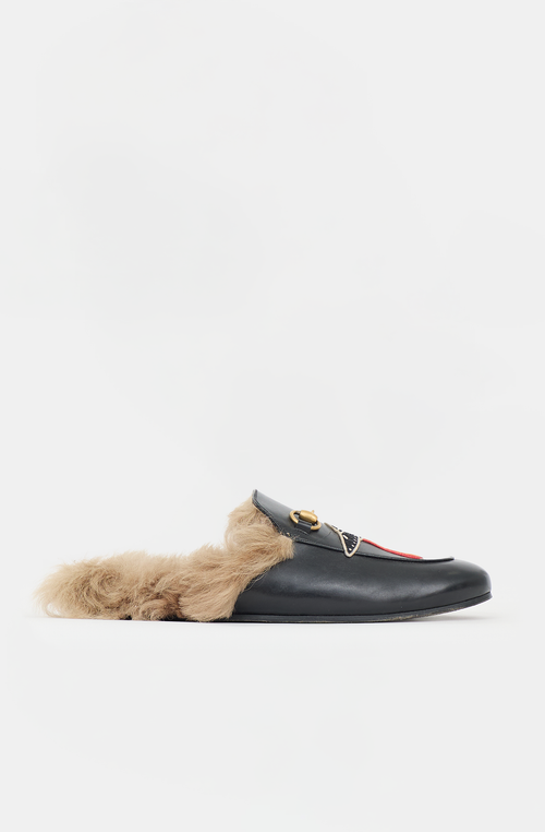 Gucci Leather & Fur Patch Princetown Mule