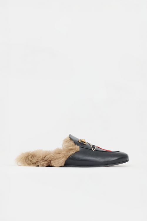 Gucci Leather & Fur Patch Princetown Mule