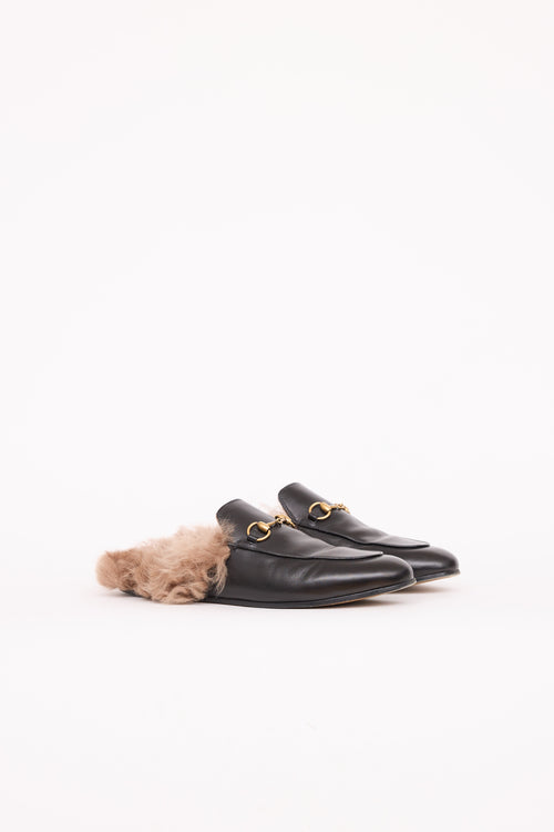 GucciLeather & Fur Princetown Mules
