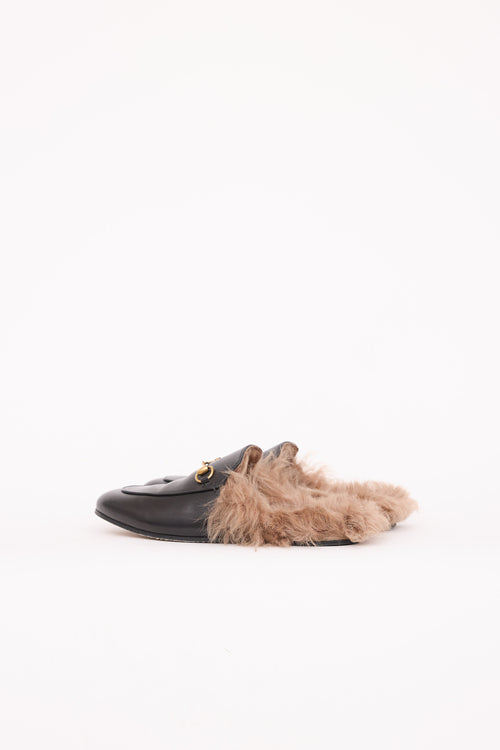 GucciLeather & Fur Princetown Mules