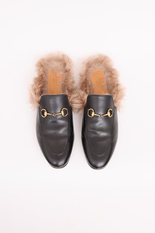 GucciLeather & Fur Princetown Mules