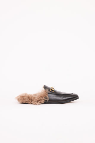 GucciLeather & Fur Princetown Mules