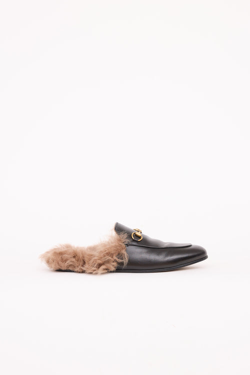 GucciLeather & Fur Princetown Mules