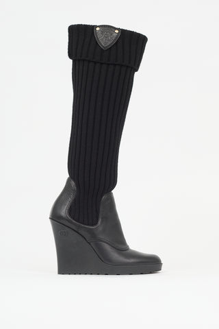 Gucci Leather & Knit Wedge Boot