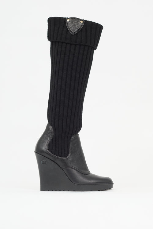 Gucci Leather & Knit Wedge Boot