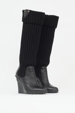 Gucci Leather & Knit Wedge Boot