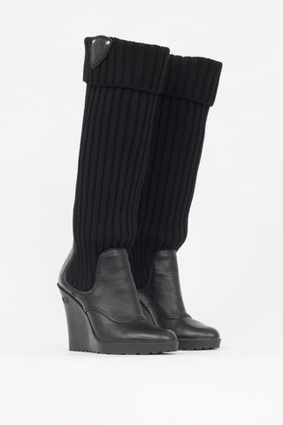 Gucci Leather & Knit Wedge Boot