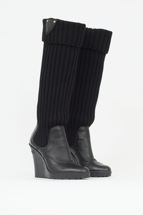 Gucci Leather & Knit Wedge Boot