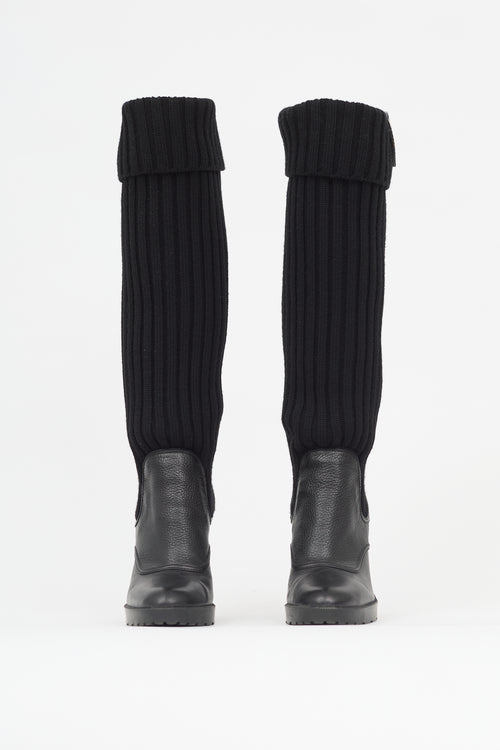 Gucci Leather & Knit Wedge Boot