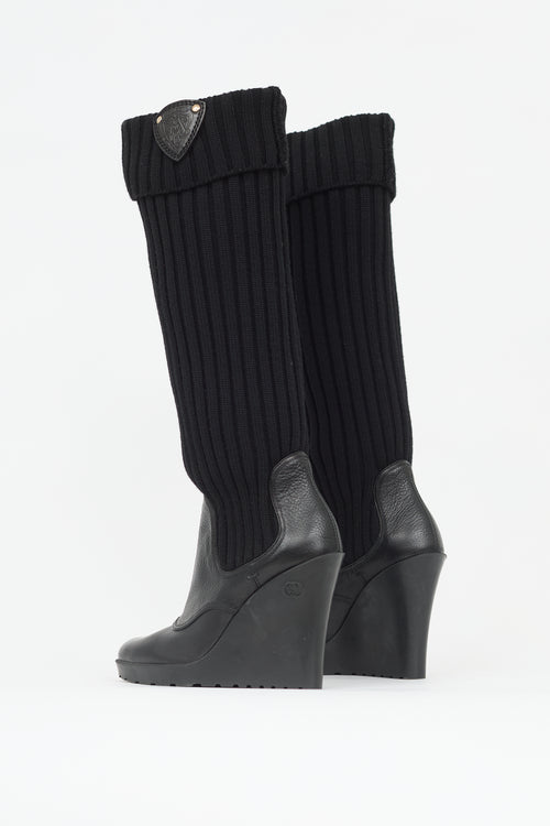 Gucci Leather & Knit Wedge Boot