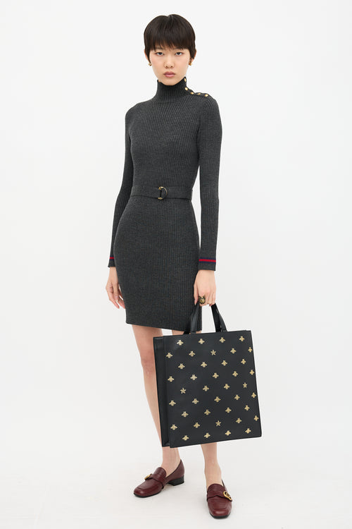 Gucci Leather Bee Star Tote Bag