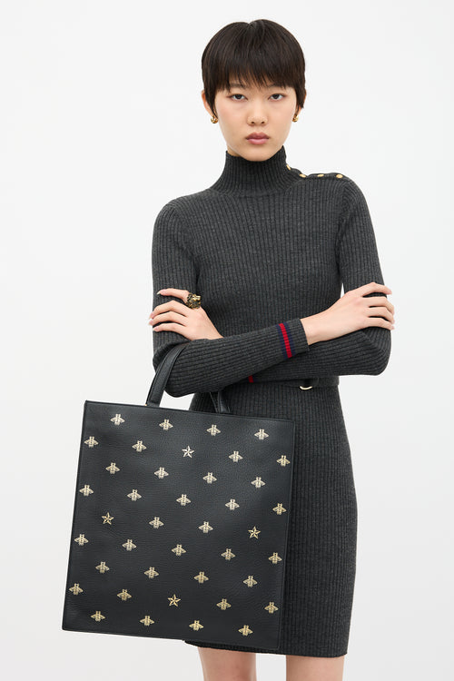 Gucci Leather Bee Star Tote Bag