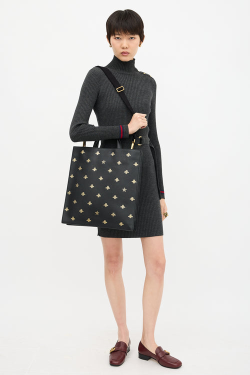 Gucci Leather Bee Star Tote Bag