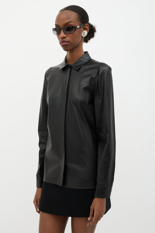 Gucci Leather Concealed Button Shirt