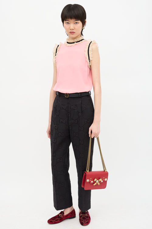 Gucci Leather Embellished Small Peony Bag