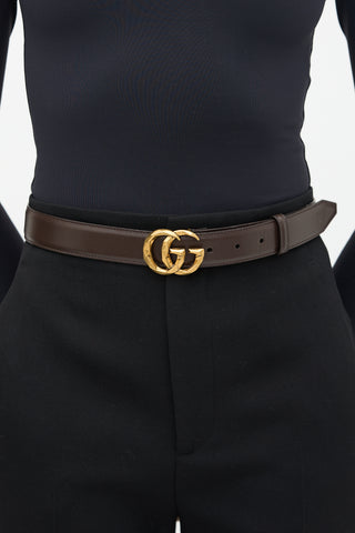 Gucci Leather Faceted Marmont GG Belt