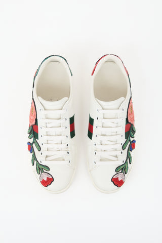 Gucci Leather Floral Ace Web Sneaker