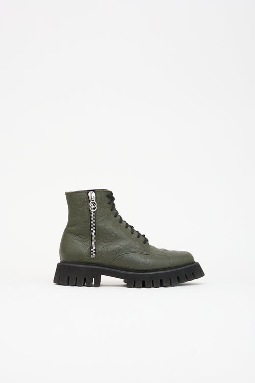 Gucci Leather Guccissima Combat Boot