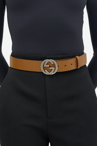 Gucci Leather Interlocking GG Buckle Belt