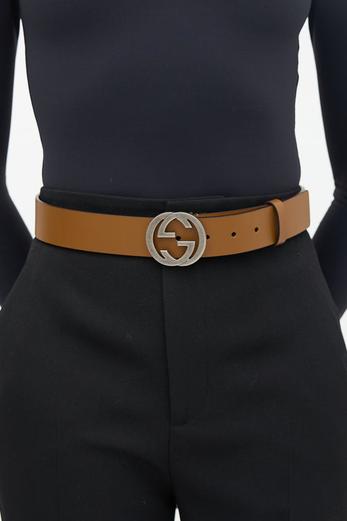 Gucci Leather Interlocking GG Buckle Belt