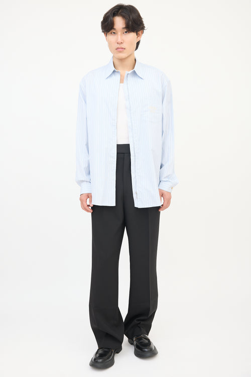 Gucci Light Blue & White Pinstripe Embroidered ZIp  Shirt