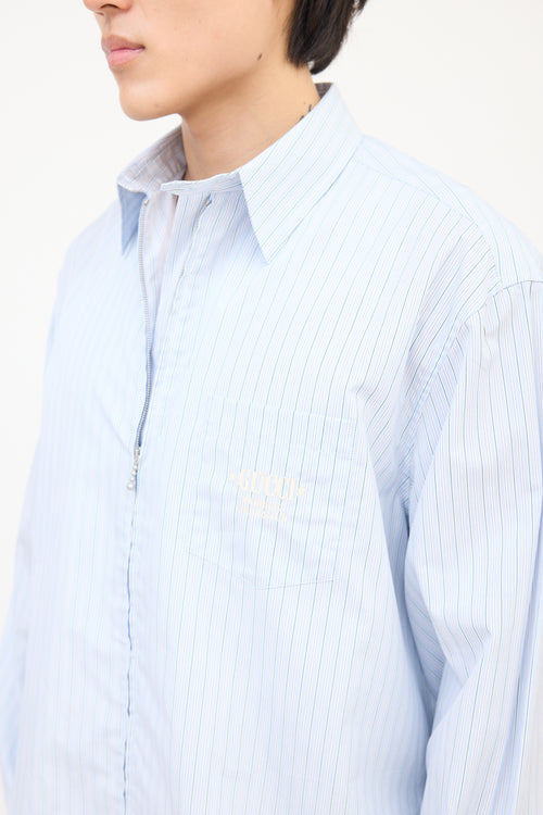 Gucci Light Blue & White Pinstripe Embroidered ZIp  Shirt