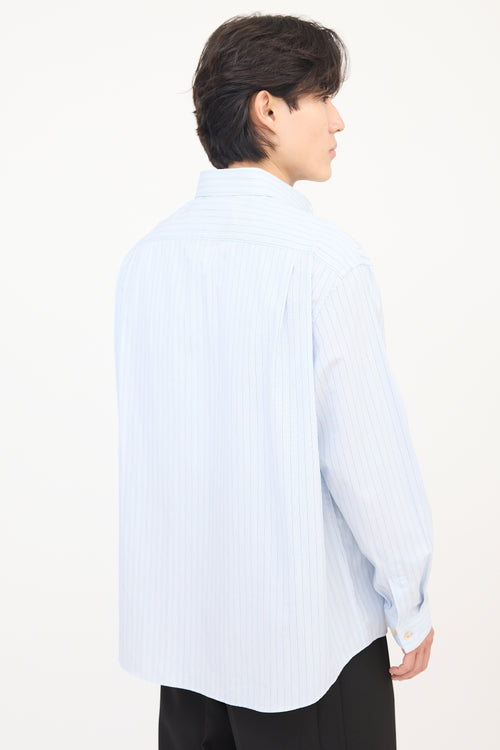 Gucci Light Blue & White Pinstripe Embroidered ZIp  Shirt