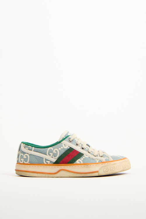 Gucci Light Blue & Multi Tennis 1977 GG Sneaker