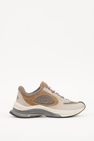 Gucci Light Grey & Brown Suede & Mesh Run Sneaker