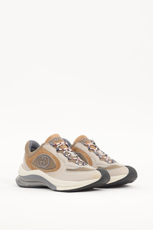 Gucci Light Grey & Brown Suede & Mesh Run Sneaker