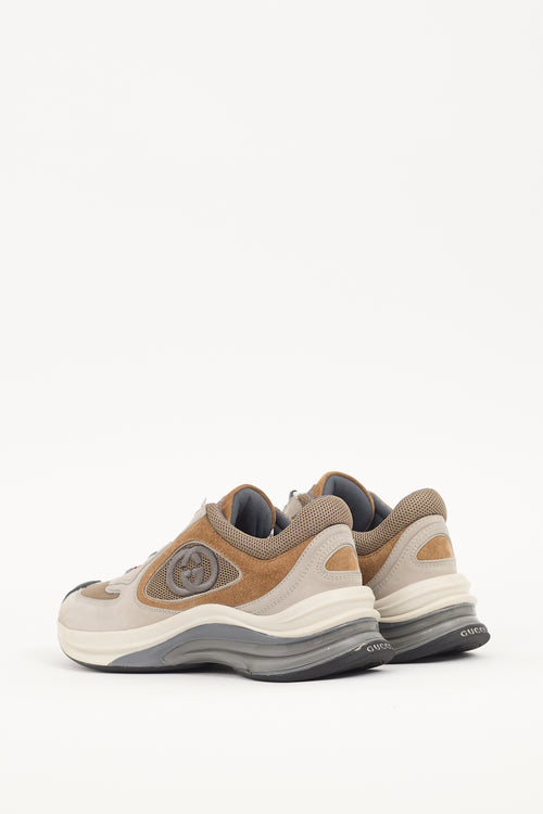 Gucci Light Grey & Brown Suede & Mesh Run Sneaker