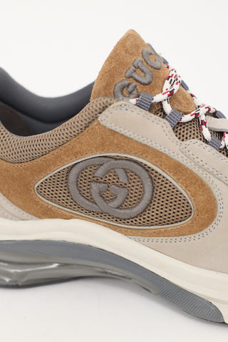 Gucci Light Grey & Brown Suede & Mesh Run Sneaker