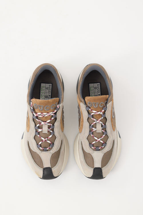 Gucci Light Grey & Brown Suede & Mesh Run Sneaker