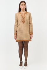 Gucci Linen GG Leather Trim Dress