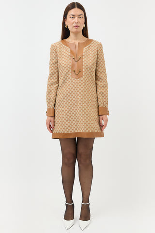 Gucci Linen GG Leather Trim Dress
