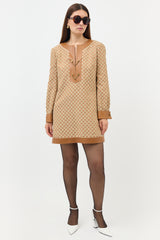 Gucci Linen GG Leather Trim Dress