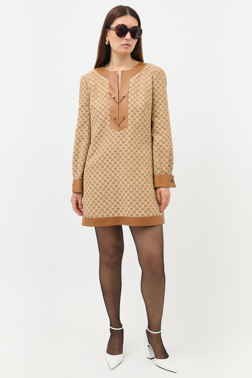 Gucci Linen GG Leather Trim Dress