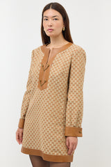Gucci Linen GG Leather Trim Dress